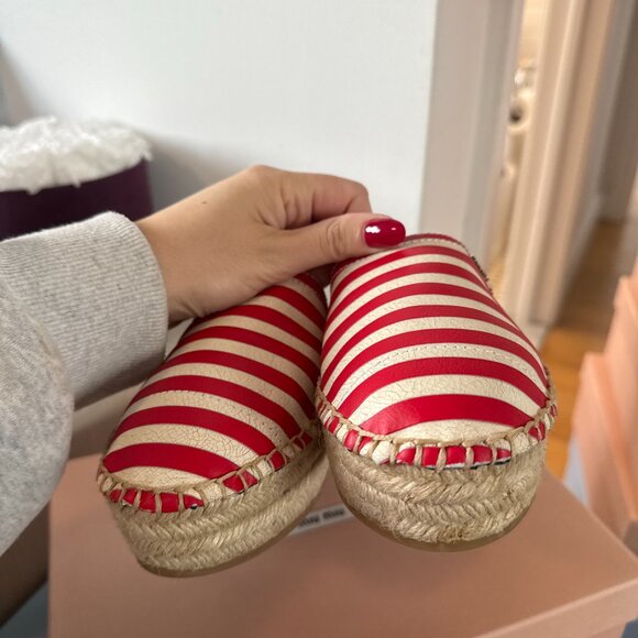 NWT Miu Miu Slip-on Espadrilles Platform Red & White Stripes Canvas Sz 36.5 - Picture 4 of 6